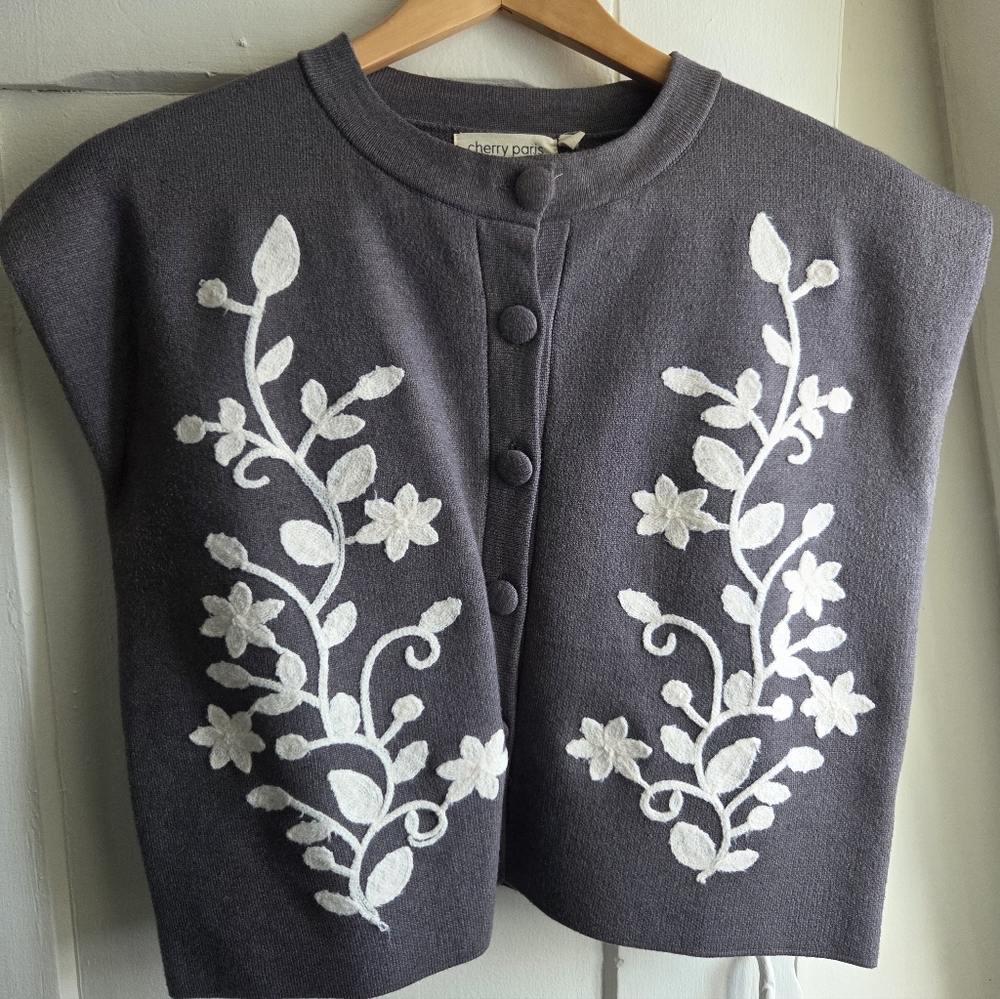 Charcoal Floral Embroidered Cardigan